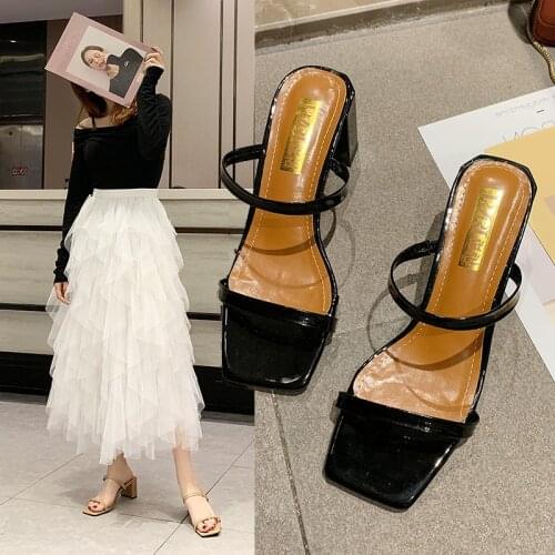 High-heeled Womens Sandals 2021 New Open-toed Slippers 6cm Thick Heels Square Head Female Sexy Khaki Summer Shoes For Women