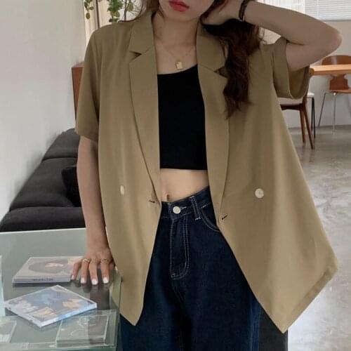 Women Summer Thin Casual Blazer Coats New Arrival 2021 Korean Style Solid Color All-match Loose Ladies Short Sleeve Jackets W400