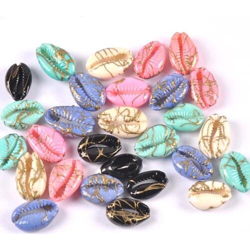 10pcs Loose Colorful fashion printing Gold line Natural Shell Beads for jewelry making DIY TRS0403