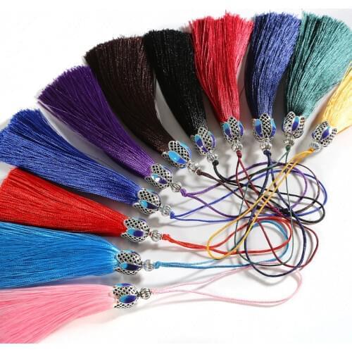11 Colors 160mm Tassel Enamel Alloy Cap Silk Fringe Hanging Pendant Tassels for DIY Craft Key Chain Curtain Garment Accessory