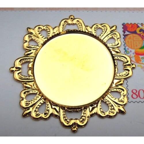 200pcs Filigree Square Flower Pendant Settings with 25mm 30mm Round Bezel tray Connector Resin Cabochons Base DIY Jewelry Making