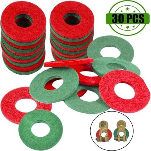 30 pcs Terminals for Battery Anti Corrosion Fiber Washers Battery Terminal Protector Pads Automobile Fiber Washers Green/Red