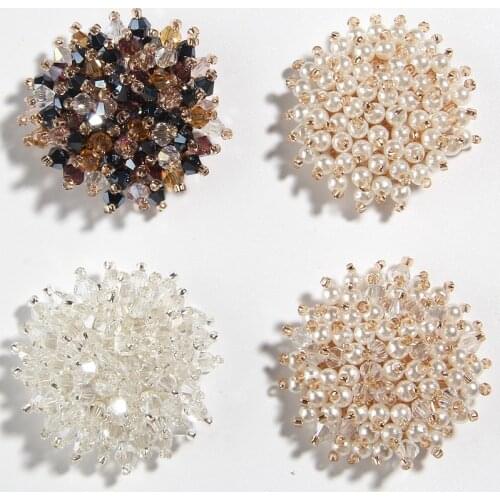 50PCS 37MM 1.4" New Pearls Sequin Beaded Flower Rhinestone Buttons For Shoes Dress Decoration Crystal Jewelry Craft Project
