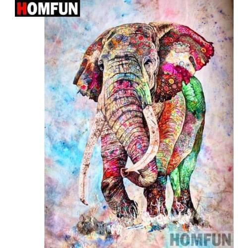 HOMFUN 5D DIY Diamond Painting Full Square/Round Drill "Colorful elephant" Embroidery Cross Stitch gift Home Decor Gift A09026