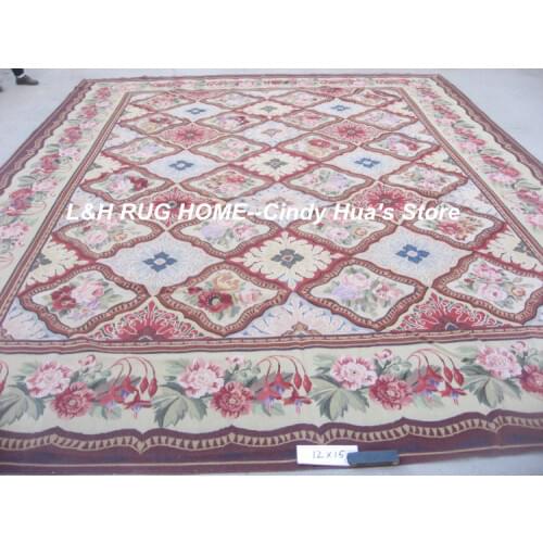 Free shipping 12'x15' Aubusson design woolen carpe, aubusson design carpet with vivid colors