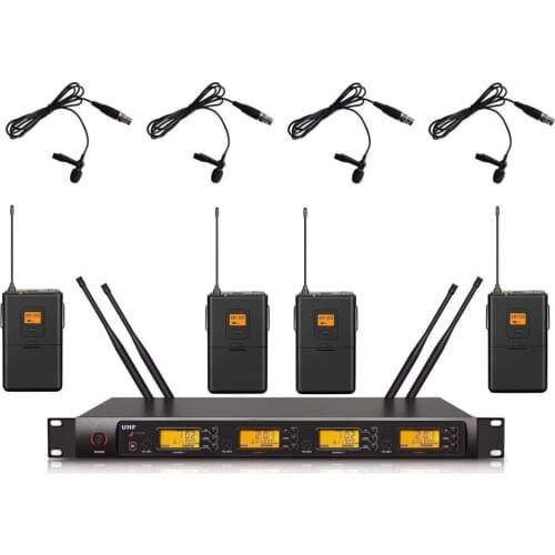 Bolymic 4 Channels Condenser microphone UHF PLL Tie Clip Lavalier Wireless Microphone