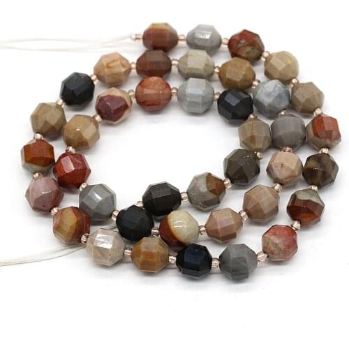 New Natural Stone American Pictures Beaded Exquisite Olive Shape Faceted Energy Column Beads For DIY Jewelry Making Bracelet 8mm