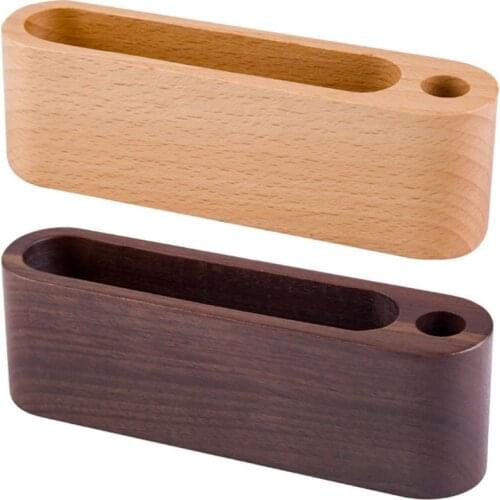 Black Walnut Beech Wood ID Name Cards Stand Office Desk Wooden Business Card Holder Organizer Pen Storage Box M5TE