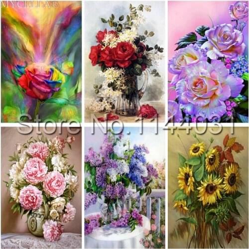 Floral Diamond Embroidery DIY Diamond Painting Red Rose Flower Diamond Mosaic Rhinestone Cross Stitch Decoration Christmas Gift