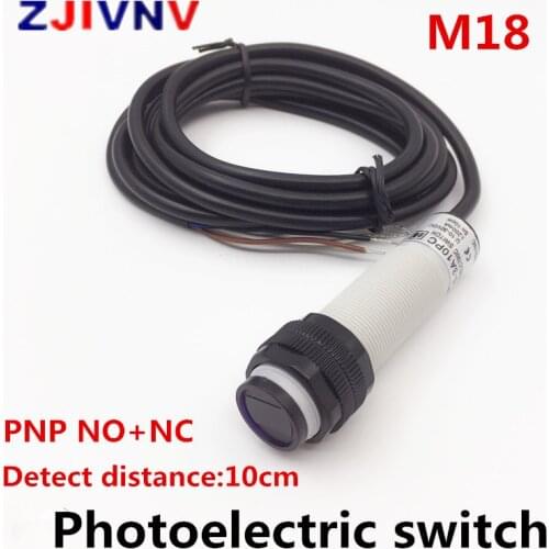 M18 diffuse type photoelectric switch M18 PNP NO+NC wires open Infrared photocell sensor with mirror reflector distance 10CM