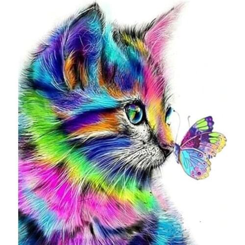 GATYZTORY Diy Pictures By Numbers Kits For Adults Handpainted Color Cat With Butterfly Oil Painting By Number