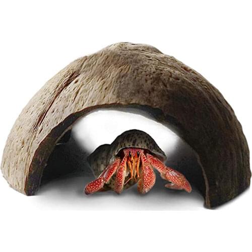 Reptile Hiding Cave Nest Natural Coconut Shell Small Pet Spider Lizard Turtle Cave Hiding Cage Shelter Habitat Hamster House