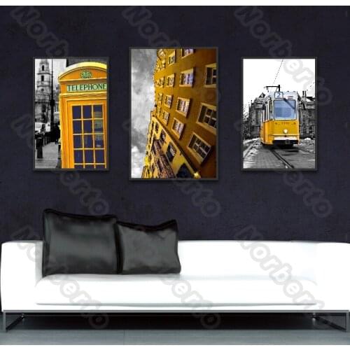 Canvas Painting Wall Poster The Scenery of Black and White and Yellow Cities Painting for Living Room Bedroom Wall Decoration
