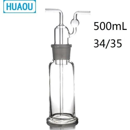 HUAOU 500mL Gas Washing Bottle Drechsel Ground Mouth 34/35 Clear Glass Laboratory Chemistry Equipment