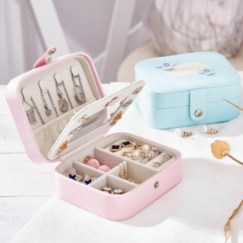 Button-type Jewelry Box Leather Storage Box Ring Earring Displayer Lady Case Portable Jewelry Necklaces Organizer Home Storager