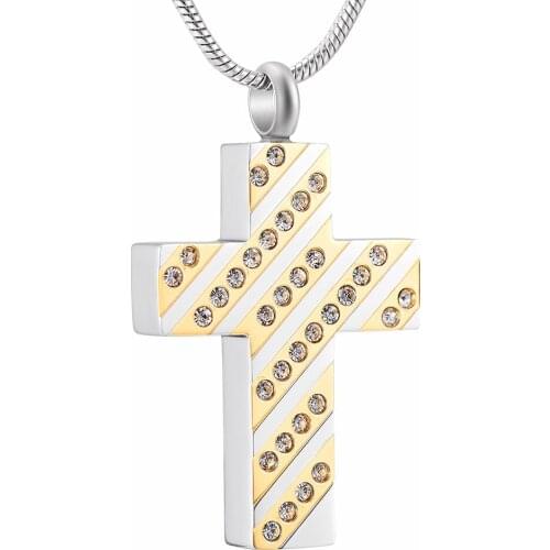 Cremation Jewelry by Everlasting Memories Charm Cross Suspension Ashes Urn Pendant With Crystal Stainless Steel Jewelry