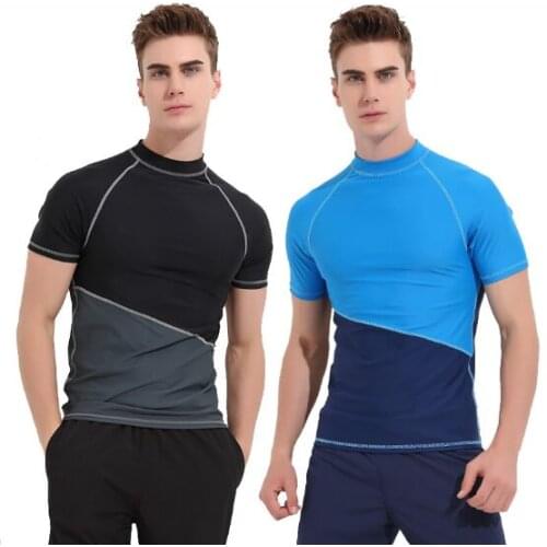Sbart 1PC Quick Drying Swimsuits Short Sleeve Rash Guard Shirts Men Swimwear Tops Male Surfing Sailing Tshirts Bathing Suits