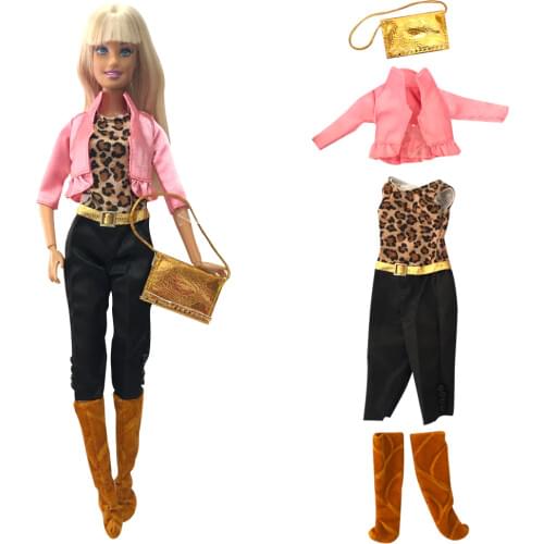 NK 4 Items/Set Doll Modern Clothes Fashion Coat+Shoes+skirt +Bag For Barbie Doll Accessories Model Toys Baby Gift 336A