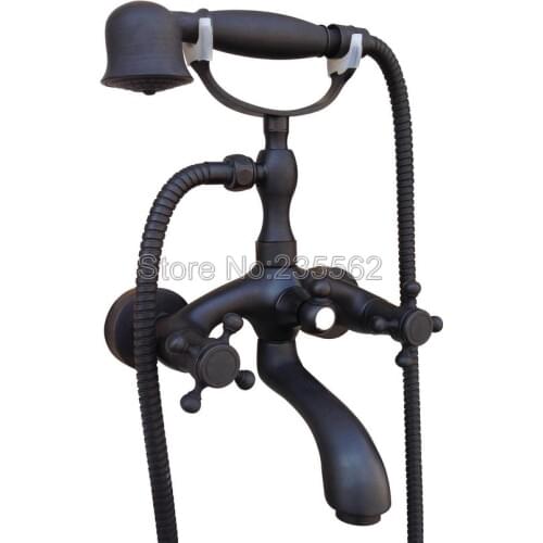 Wall Mounted Black Oil Rubbed Brass Clawfoot Bathtub Faucet telephone style Bath Shower Water Mixer tap with Handshower ltf561