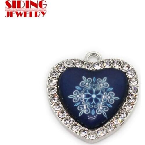 2018 New Arrival 10pcs/lot Snowflake Style 11 Crystal Heart Dangle Charms DIY Bracelet Necklace Pendants Jewelry Hanging Charms