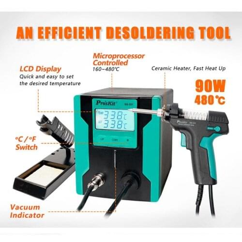 2019 New Release ProsKit SS-331H ESD LCD Digital Electric Desoldering Pump BGA Desoldering Suction Vacuum Solder Sucker Gun