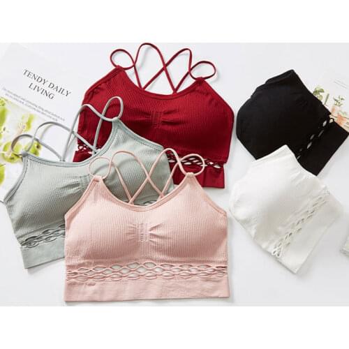 Pure Color Women Bras Seamless Sexy Camisole 1Pcs Female Fitness Top Hollow Out Cross Strap Nylon