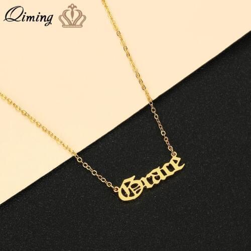 QIMING Custom Grace Name Pendant Necklace For Women Gold Color Best Friend Gift Vintage Fashion Jewelry Initial Necklaces