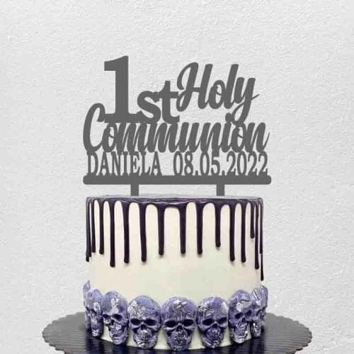 Personalized Communion Cake Topper Custom Name Party Date 1st Holy Communion For Kids Communion Party Cake Decoration Topper