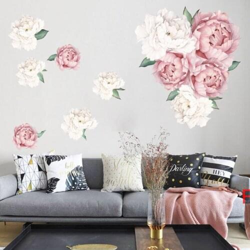 Peony Rose Flowers Wall Sticker Art Nursery Decals Kids Room Home Decor Gift PVC Fashion Home Decor Stickers