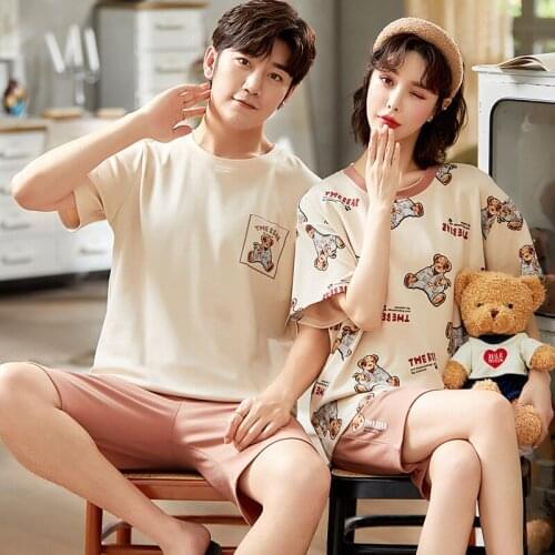 Cute Printing Summer Pajamas Cotton Couple Pajamas Set Women Loungewear Lover Pyjama Femme Mens Sleepwear Home Clothing