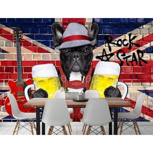 Custom 3D mural wallpaper vintage British pub background wall rock fashion dog background wall painting