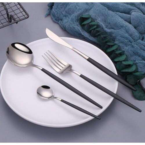 Tableware 304 Stainless Steel Cutlery Set Travel Dinnerware Outdoor Portable Flatware Mirror Fork Knife Spoon Set Dropshipping