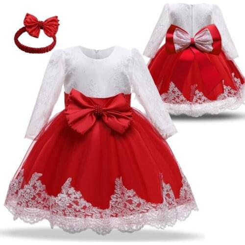 Infant Girl Christmas Red Dress Newborn Birthday Outfits Toddler Baptism Costume Fist Communion Gown Baby Girl Winter Clothes