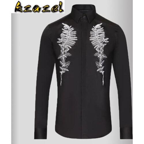 Azazel Tree Branch Embroidery Mens Shirts Luxury Long Sleeve Casual Mens Dress Shirts High Quality Slim Fit Party Male Shirts