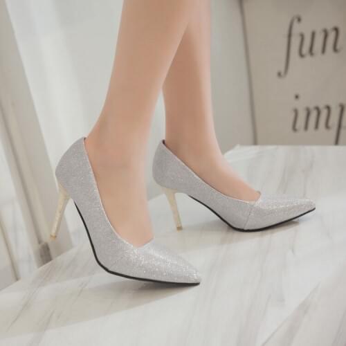Big Size High heels sandals women shoes woman summer ladies Sexy shoes with sequined pointed heels