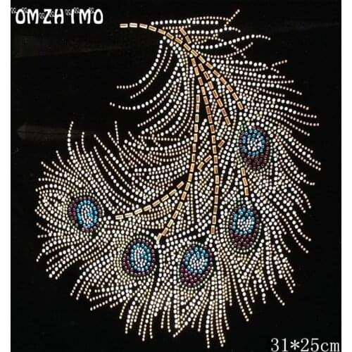 Rhinestone Feather crystal hot fix rhinestone transfer design strass rhinestone applique DIY iron on motifs for dress