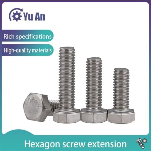 304 Stainless Steel External Hexagon Screw Lengthens Full Teeth External Hexagon Bolt/Screw DIN933 M10-M16 2Pcs