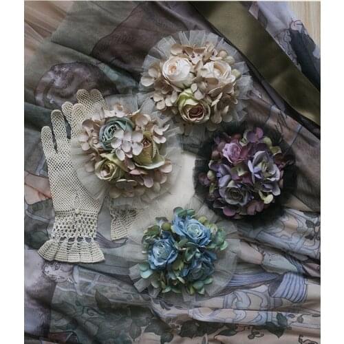 Goddess Profile Handmade Vintage Rose+Hydrangea Hairpin+Brooch Dual-use Clip Painting Sense Lolita Sweet Hairclip Headwear