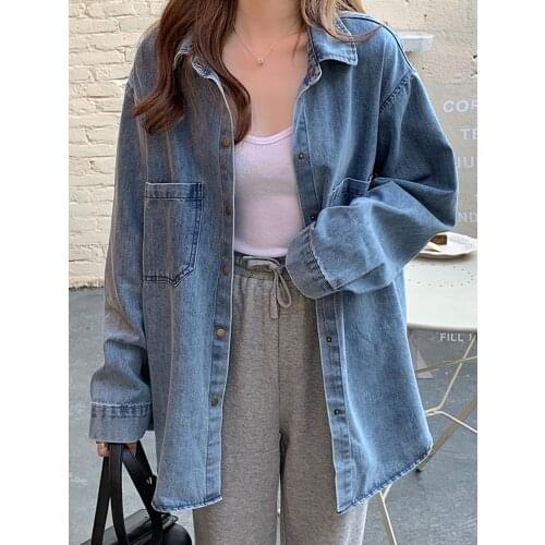 Denim shirt womens spring and autumn leisure loose fashion lazy denim top