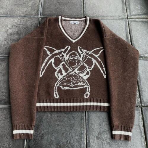 Womens Round Neck Sweaters, Long Sleeve Animal Monster Print Loose Fit Knit Tops