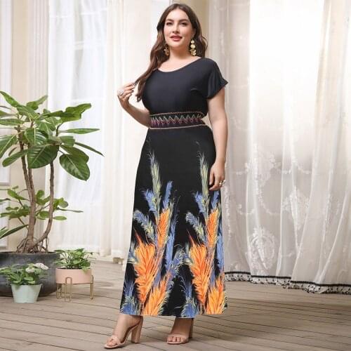 Plus Size 5XL Womens Summer Dress 2021 O-Neck High Waist Beach Prom Party Suspender Bohermian Long Dresses