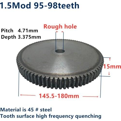 1pc Spur Gear pinion 95teeth-98teeth 1.5Mod 1.5 M=1.5 Blank bore Teeth 45# steel positive gear CNC gear rack 95t 96t 97t 98t