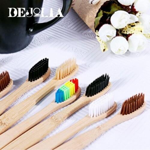 1/2pcs Teeth Whitening Toothbrush Natural Bamboo Handle Rainbow Colorful Soft Bristles Portable Oral Hygiene Care Toothbrush 1