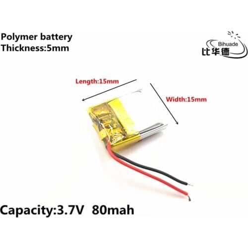 1pcs/lot 3.7V 80mAH 501515 Polymer lithium ion / Li-ion Rechargeable battery for DVR,GPS,mp3,mp4