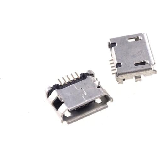 100 Pcs/Tape Micro USB 2.0 Connector B Type 5 Pin SMT Female Receptacle Right Angle Shell 2 Support Pins TH SMD PCB Solder