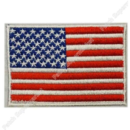 3.5" USA AMERICAN FLAG EMBROIDERED PATCH Iron-on Sew-on WHITE BORDER US UNITED STATES Uniform SHOULDER Badge Halloween Costume