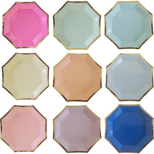 4 "Color Octagonal Disposable Paper Plate With High Quality And Many Colors Available For Birthday Parties And Festivals
