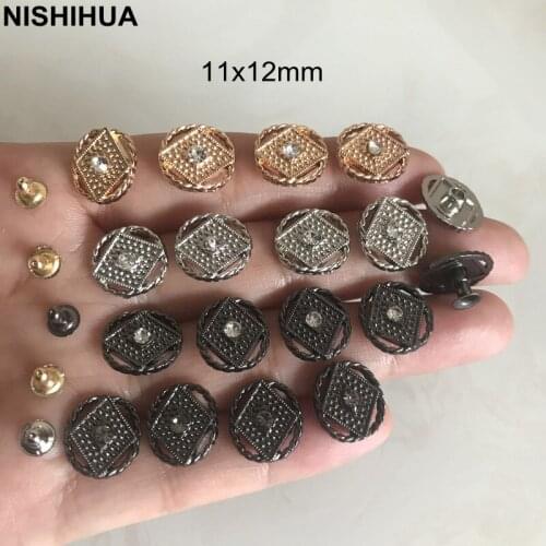 50 sets - Metal Rivet Studs 11x12mm Rhombus in Oval With Clear Center,Gold,Silver,Black,DIY Rapid Studs For Clothes Decor -A