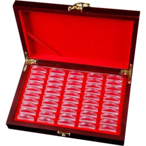 50 Pcs Wood Coin Protection Display Box Storage Case Holder Round Box Commemorative Collection Box