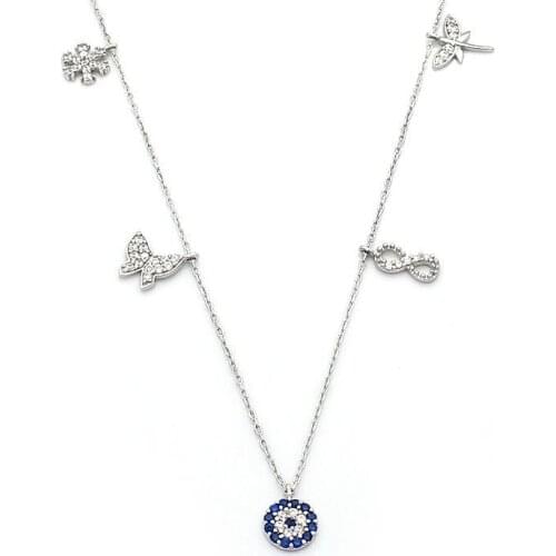 925 Sterling Silver Women Necklace with Infınıy Snow and Evil Eye Bead